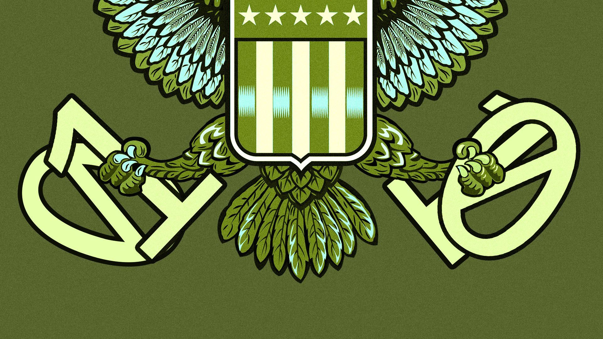 Illustration of an eagle carrying binary code in each talon