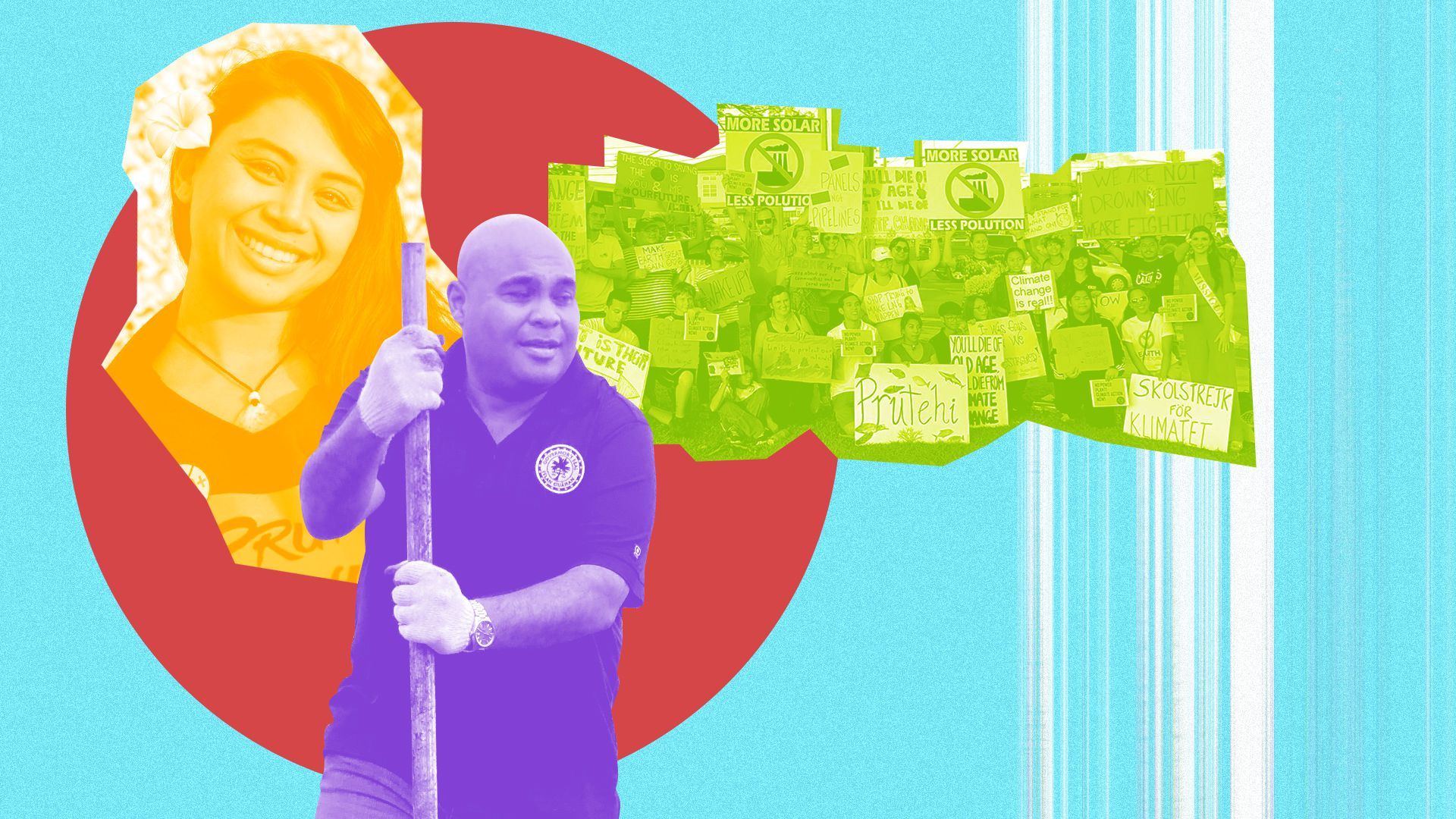 Photo illustration of Moñeka De Oro, Joshua F. Tenorio and other climate change activists. 