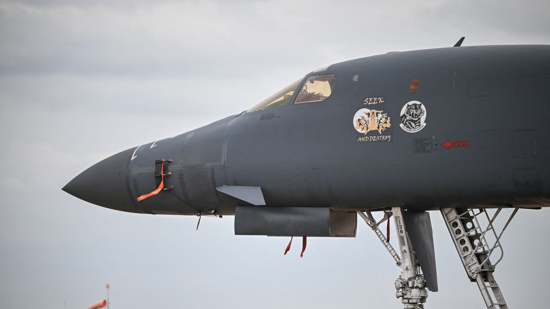 A U.S. Air Force B-1 Lancer bomber is pictured on the tarmac at RAF Fairford base in England last week.