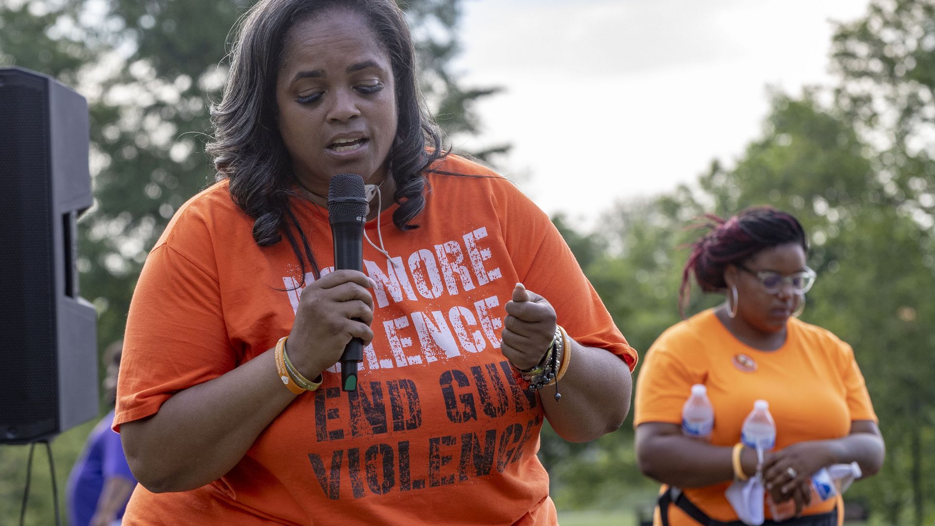 Members of Mothers of Murdered Columbus Children speak at an anti-violence rally.