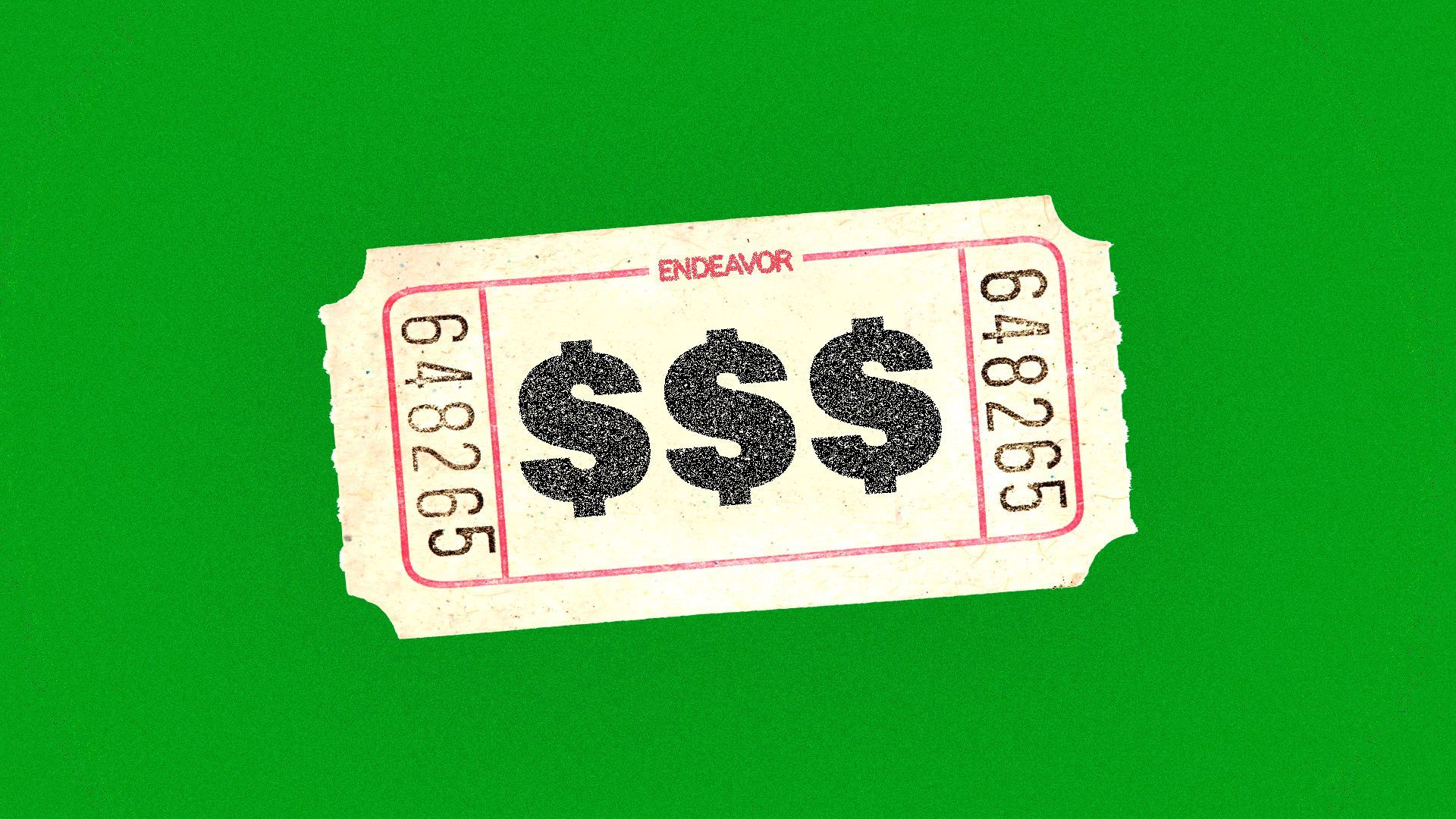 Illustration of a ticket stub with cash symbols printed on it