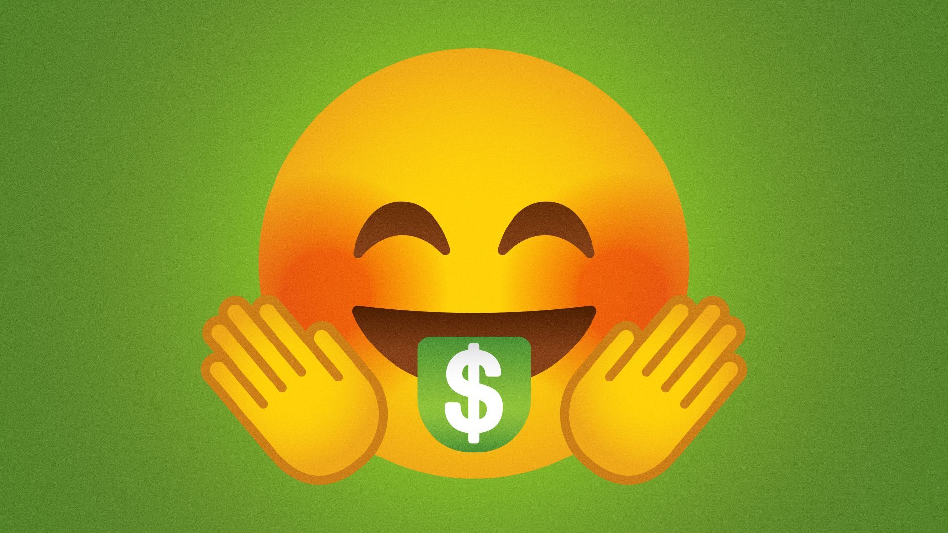Illustration of a hugging face emoji with a money tongue. 