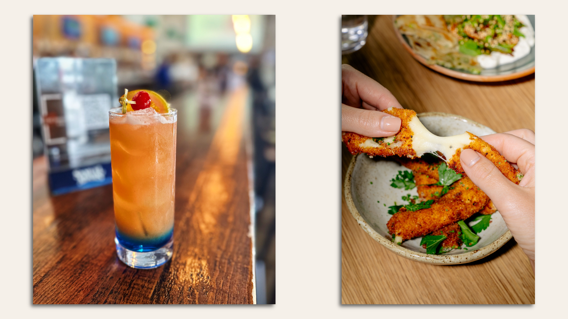 "Red, White, and Blew It" punch (left). Any Day Now mozz sticks. Photo courtesy Brighton DC and Birch Thomas