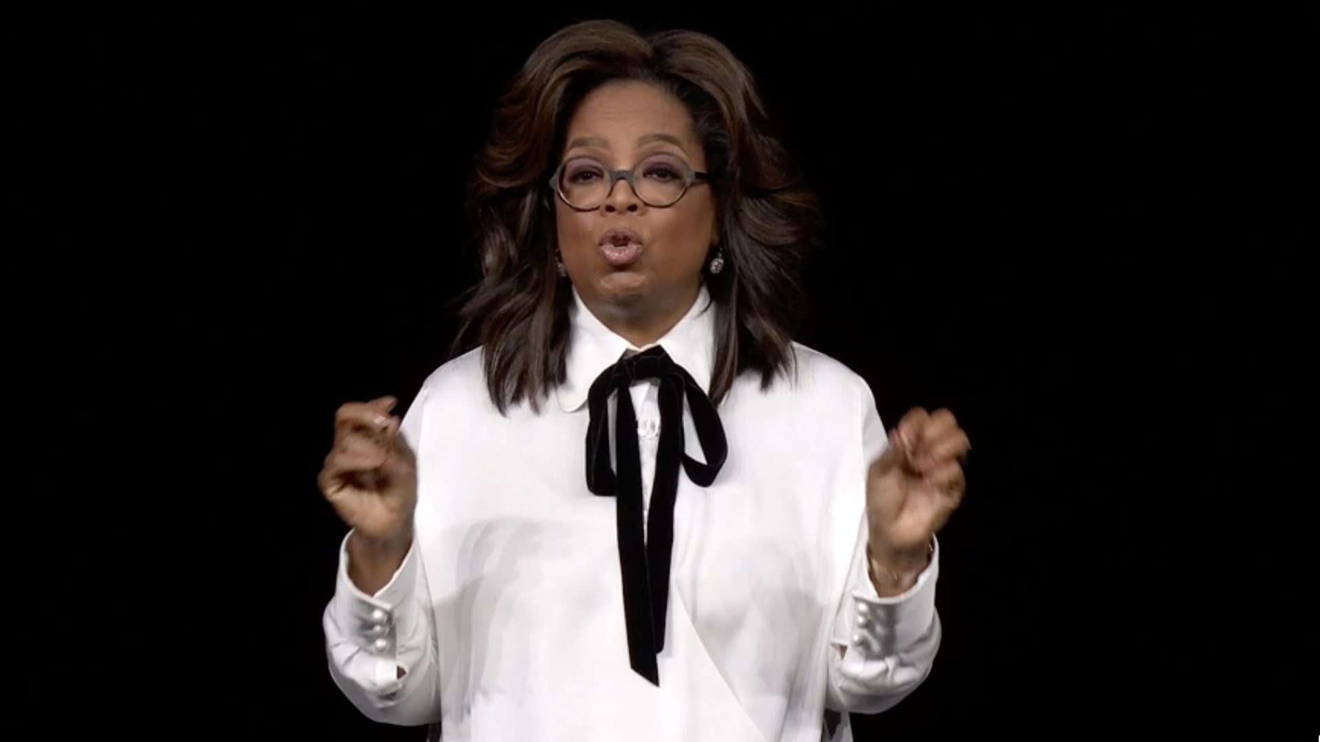 Oprah on the stage at Apple TV+ launch