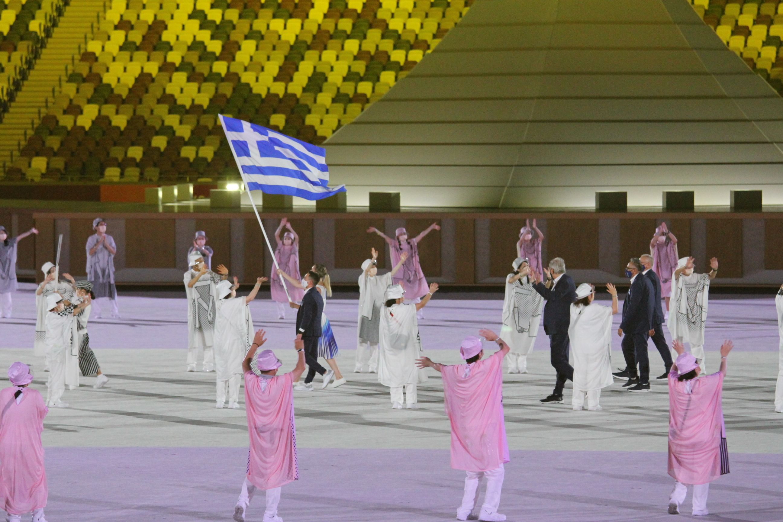 Image of Greece walking into the stadium.