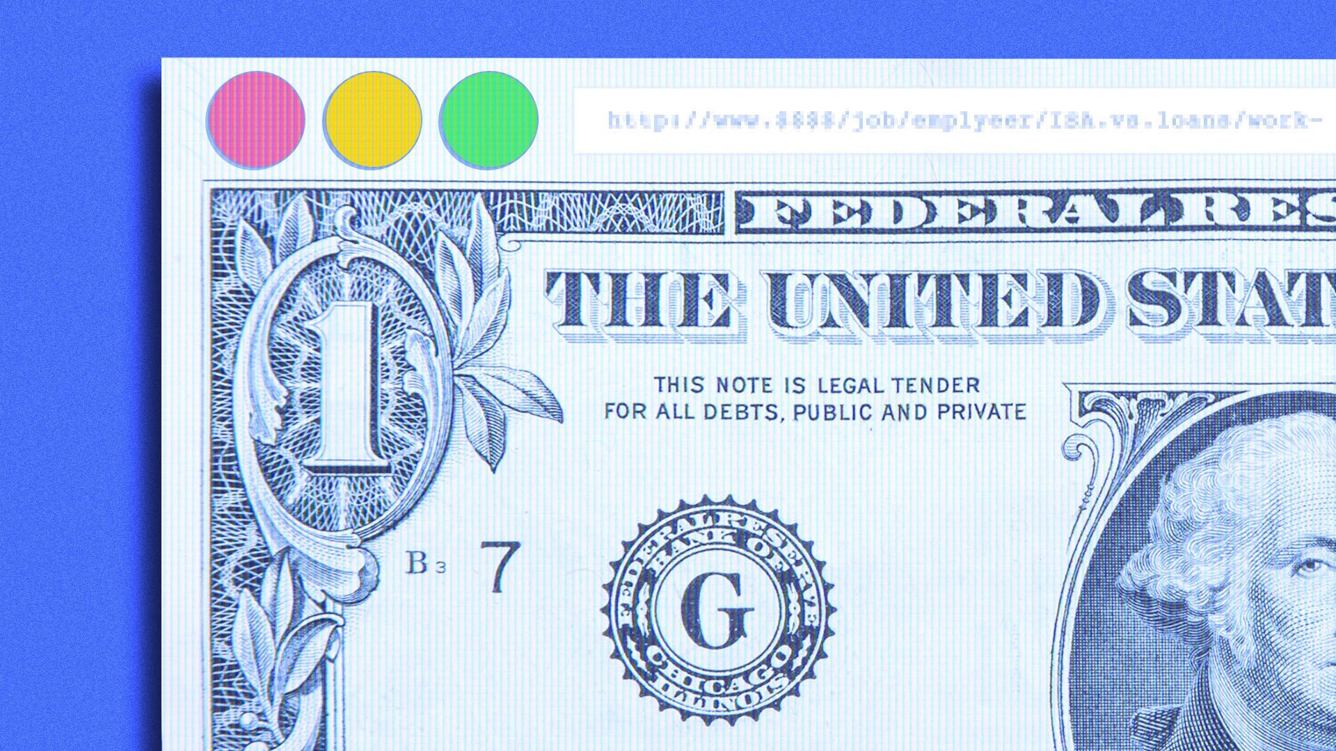 Illustration of a dollar bill as a web browser