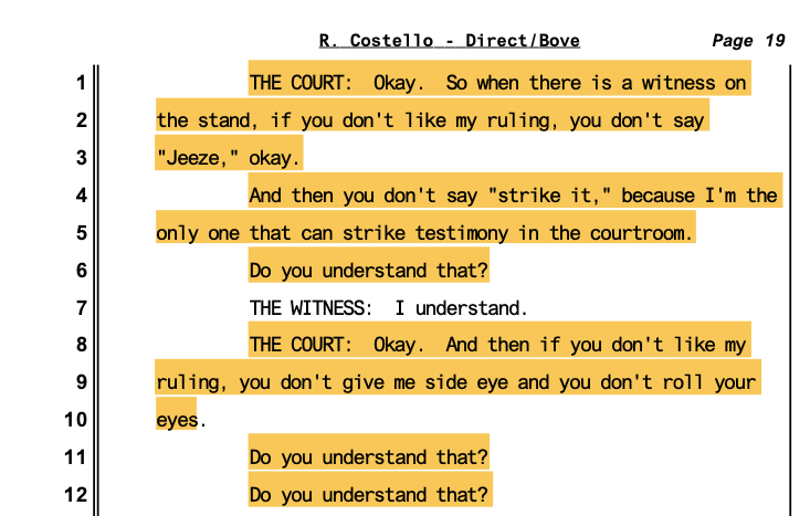 An excerpt of a court transcript from former President Trump's hush-money trial yesterday.