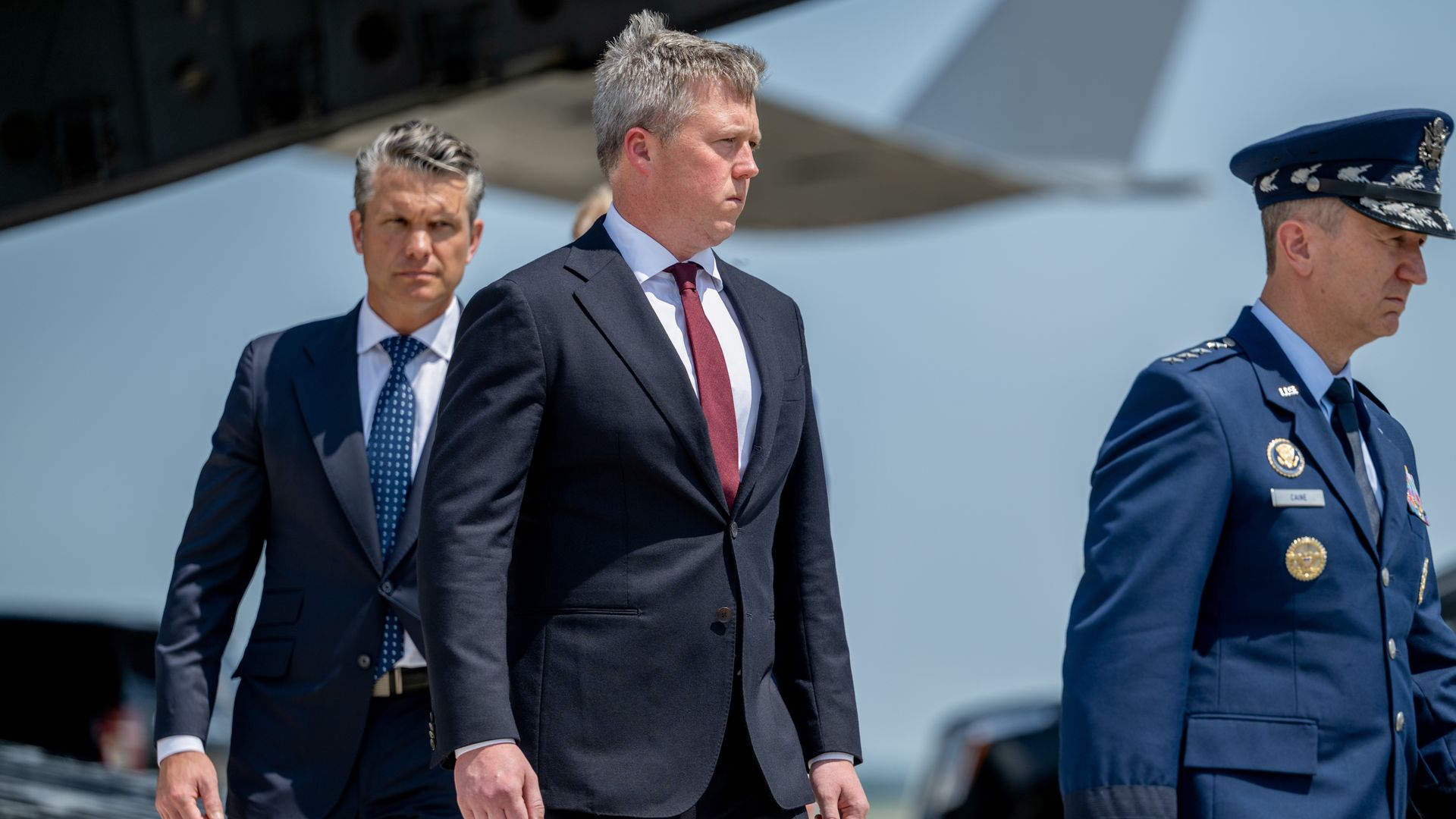 Outgoing Army Secretary Dan Driscoll (center) attends a dignified transfer ceremony at Dover Air Force Base in Delaware in July.