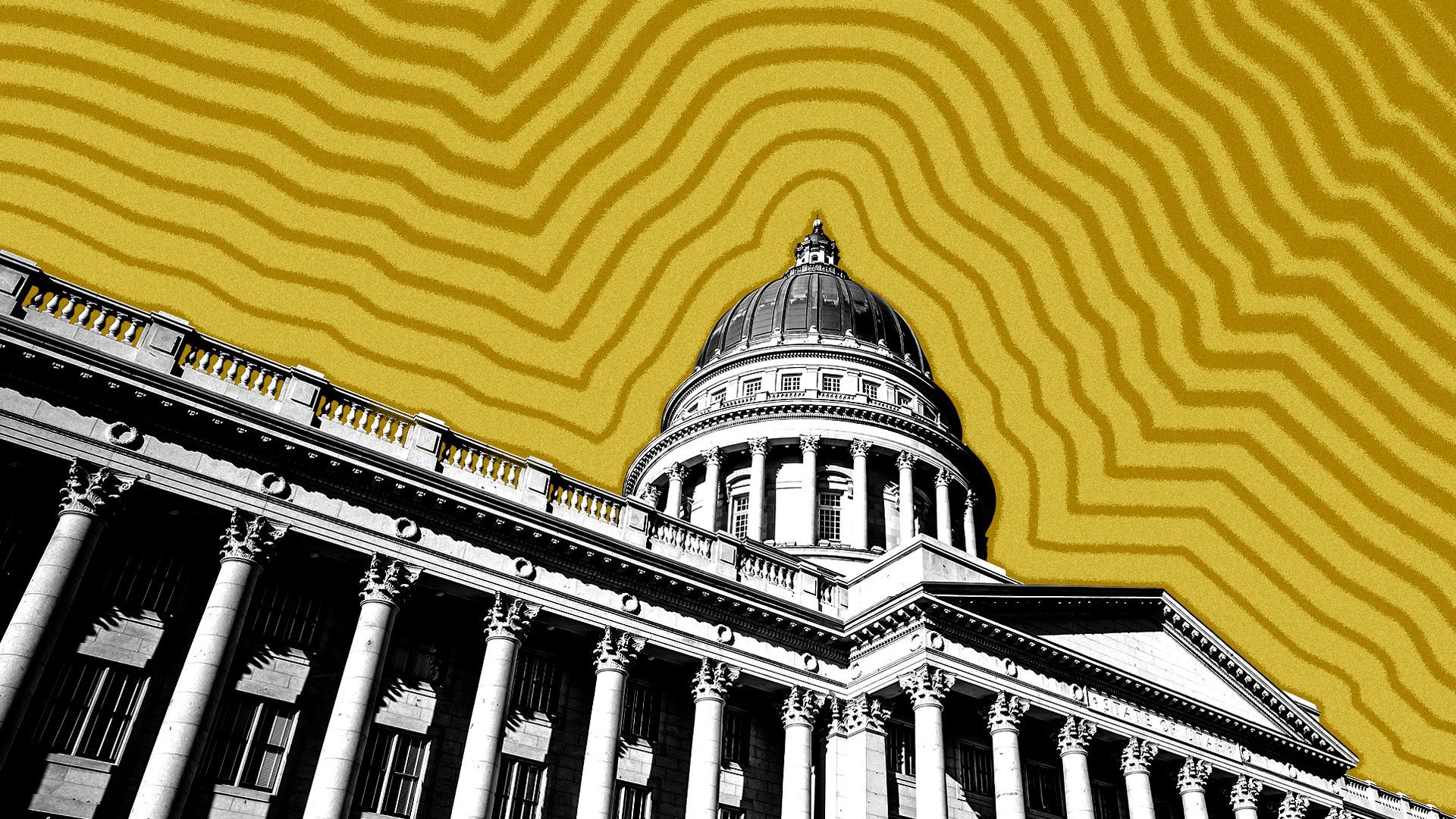 Illustration of the Utah State Capitol with lines radiating from it.