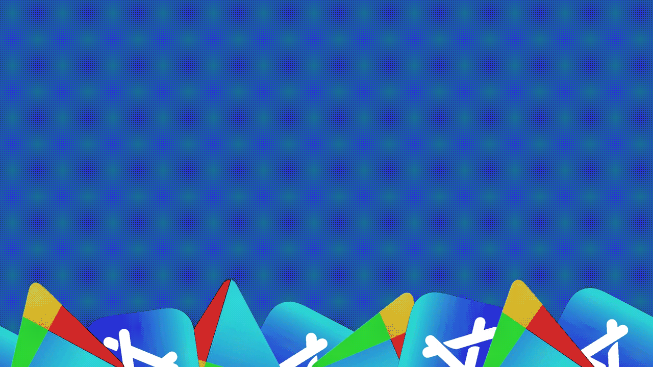 A figure swinging from a rope above a sea of apps