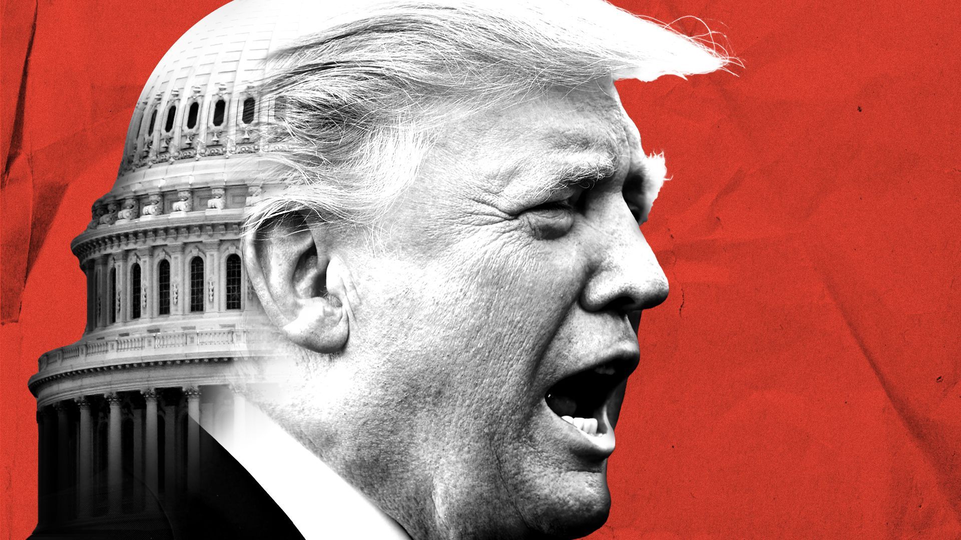 Photo illustration of President Trump's head blurring into the Capitol dome