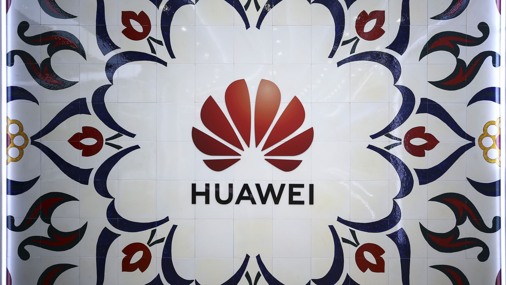 The Huawei logo, taken from the firm's Istanbul office. 