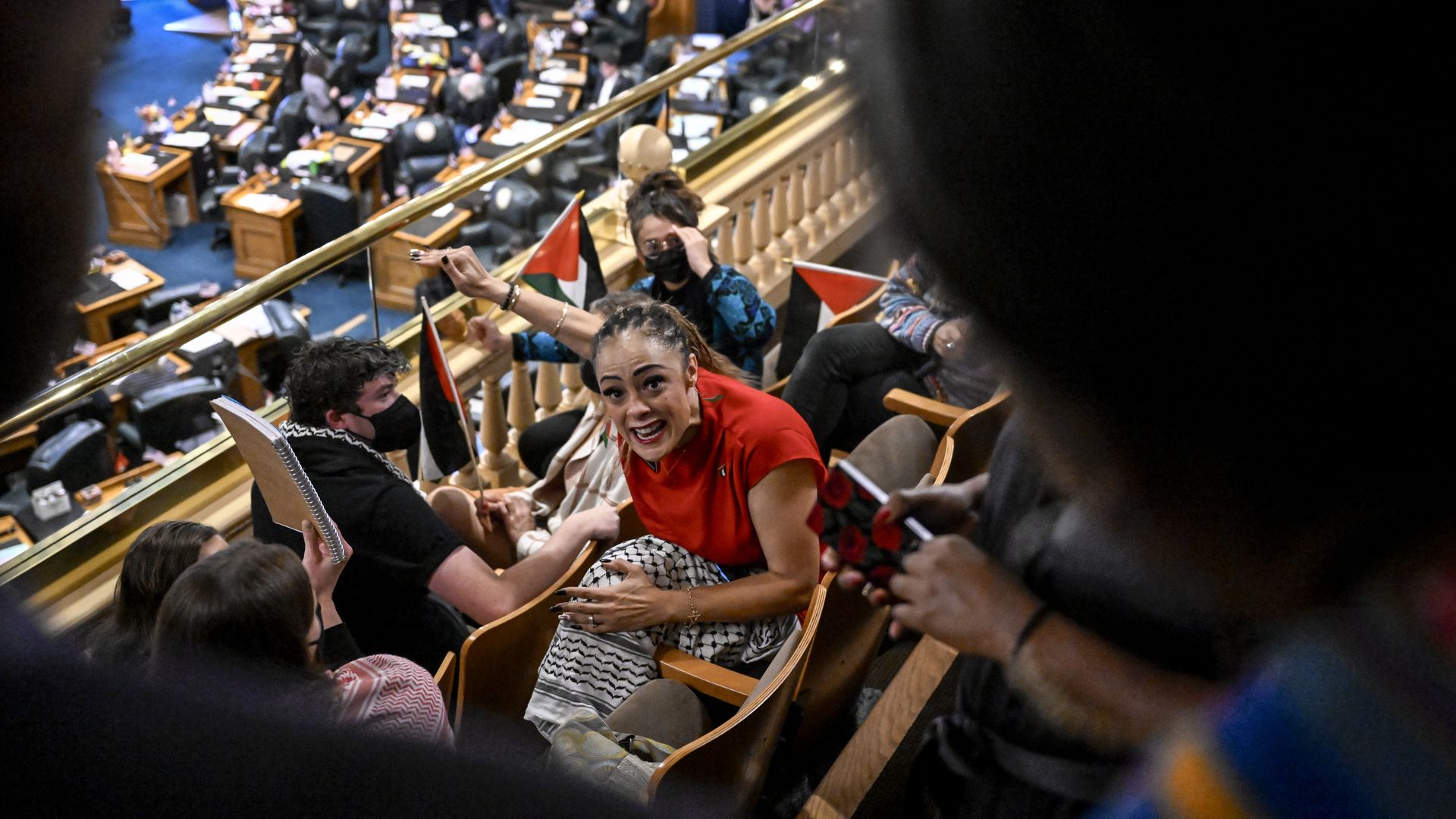 Rep. Elisabeth Epps sits in the House balcony in protest during a special session at the Colorado Capitol on Nov. 20. Photo: AAron Ontiveroz/The Denver Post