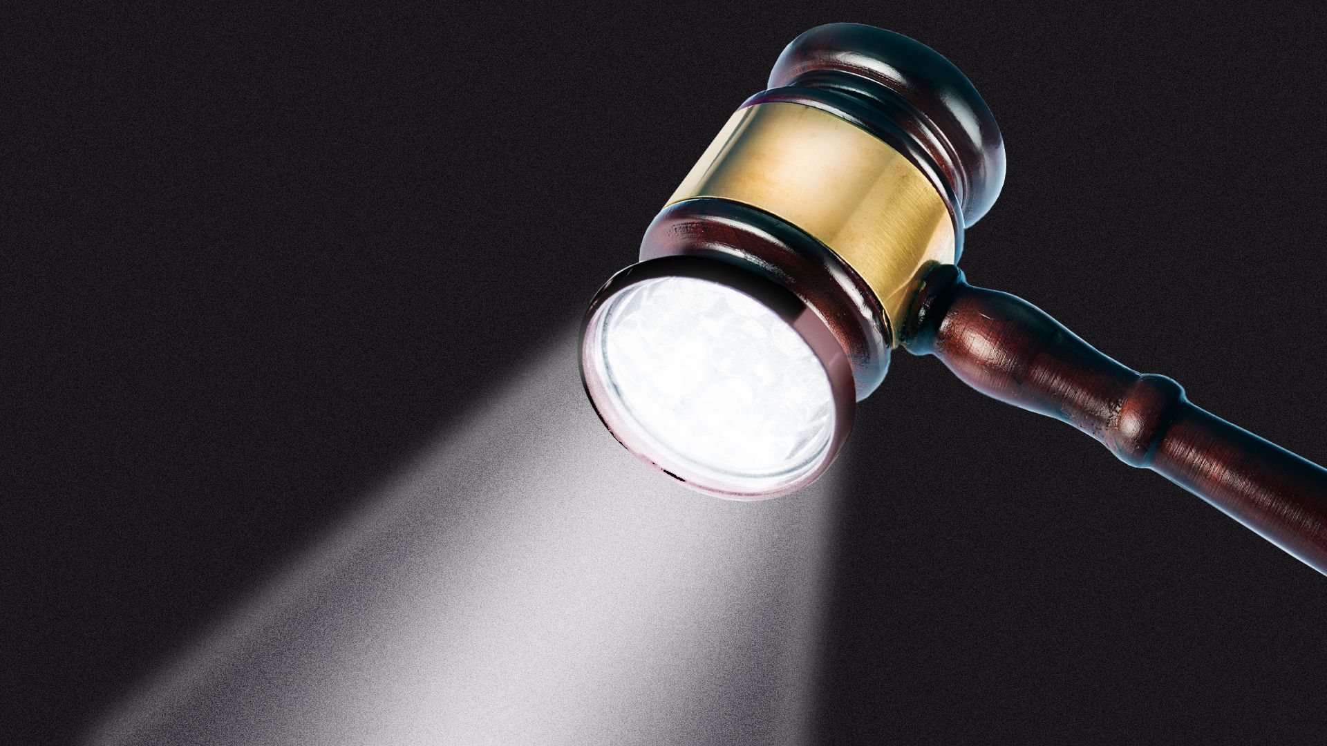 Illustration of a gavel with a flashlight head on one end shining light 
