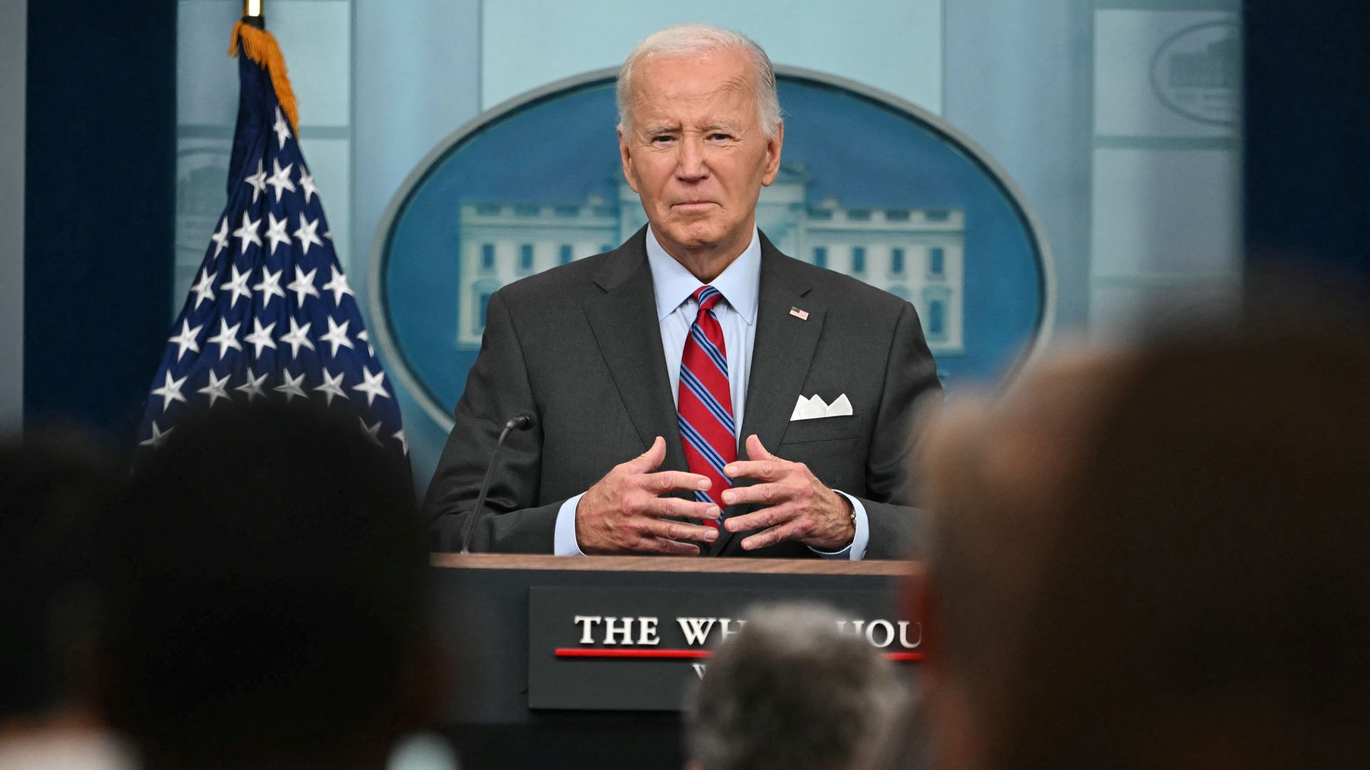 President Joe Biden speaks during the daily press briefing at the White House in Washington, DC, on October 4, 2024. 