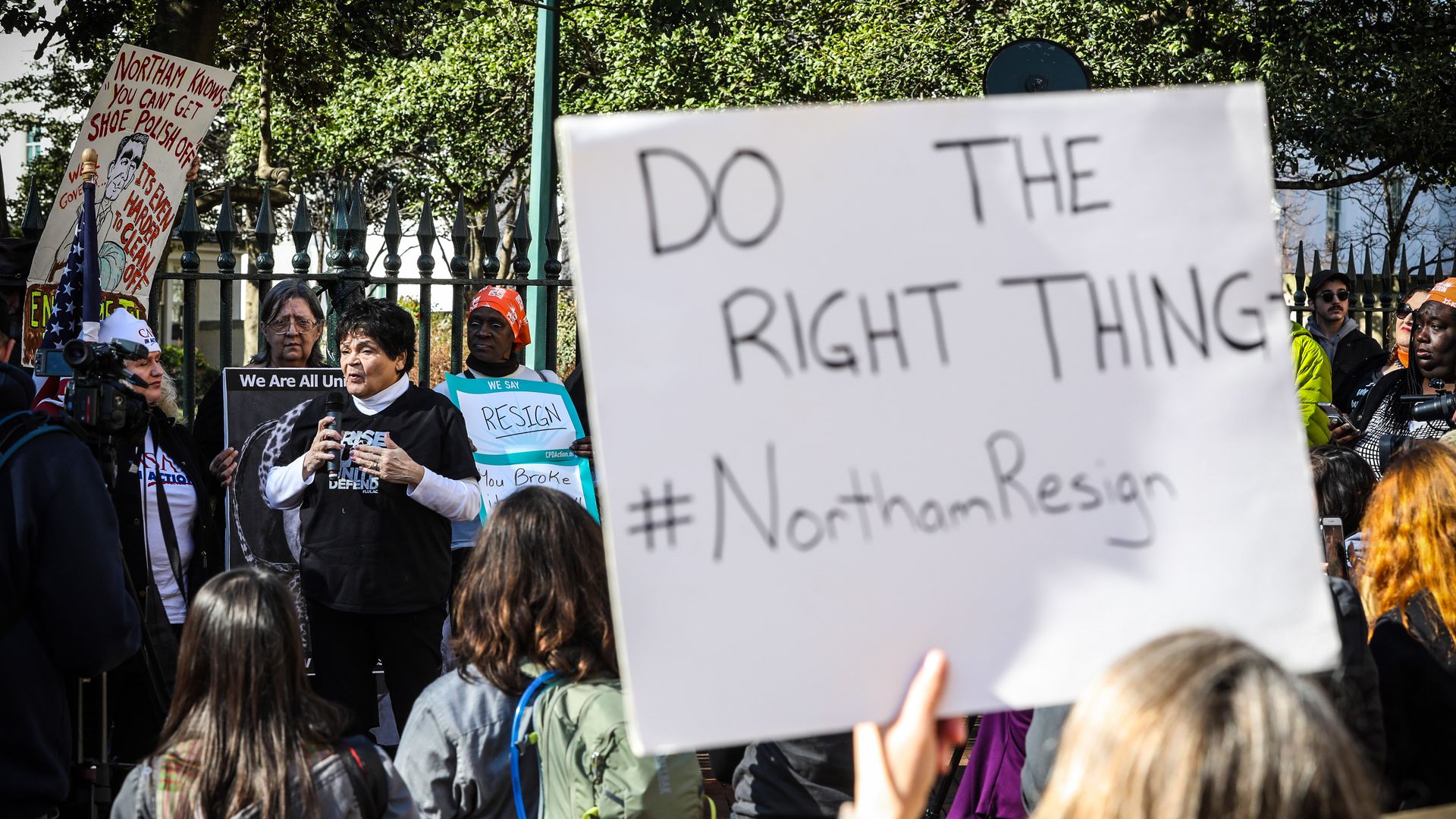 outside outside of the governors mansion in downtown Richmond, Virginia protest