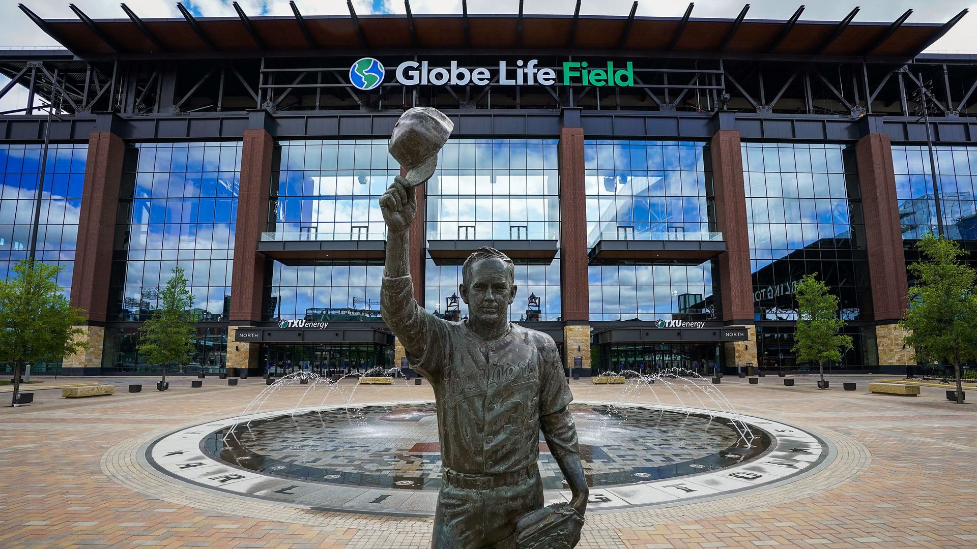 Nolan Ryan stands outside the new $1.2 billion Texas Rangers ballpark outside Dallas