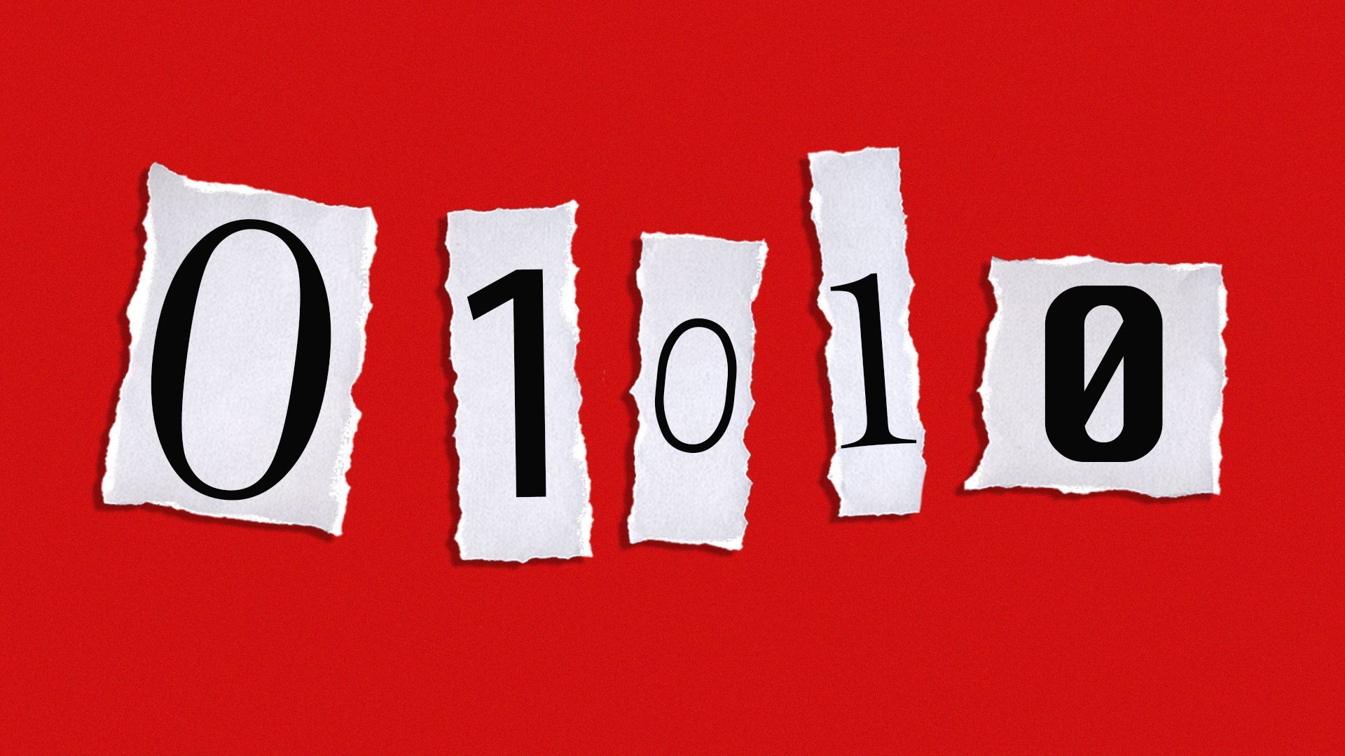 Illustration of a ransom note made of binary numbers.