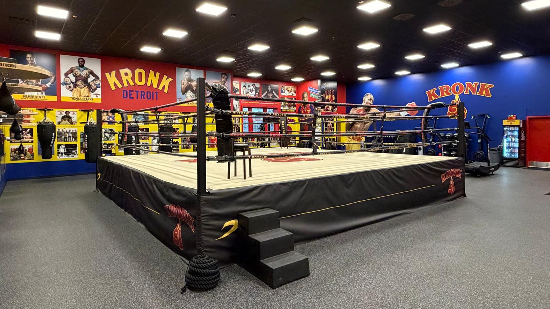 The boxing ring and decorated gym