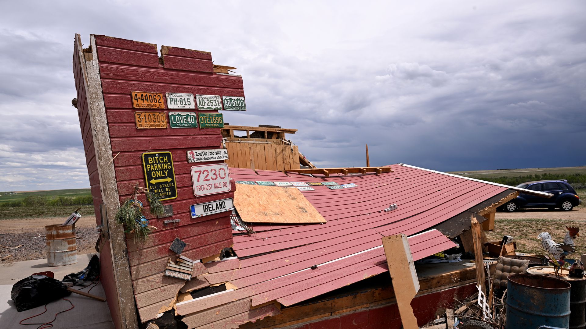 The rubble of a building destroyed by a tornado in Colorado.