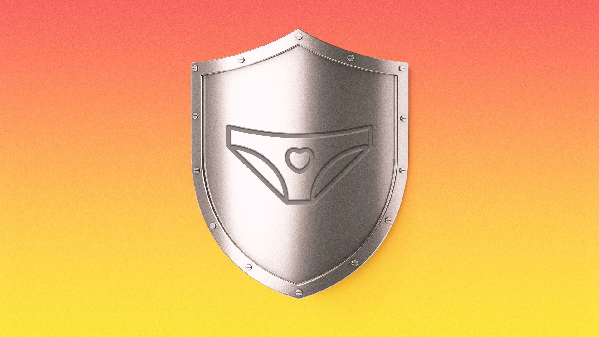 Illustration of a shield with an image of underwear etched into it.