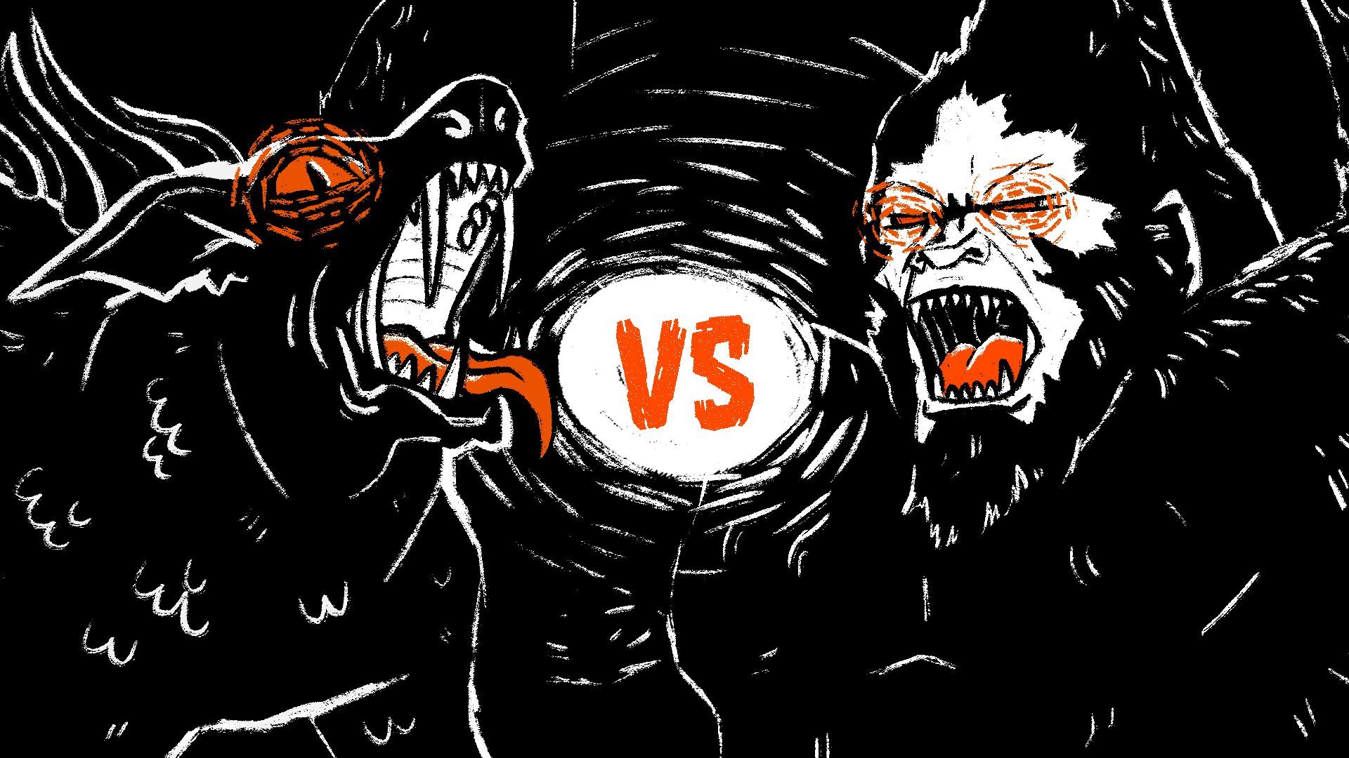 Illustration of Chupacabra and Bigfoot facing off against each other, with "vs." in the middle.