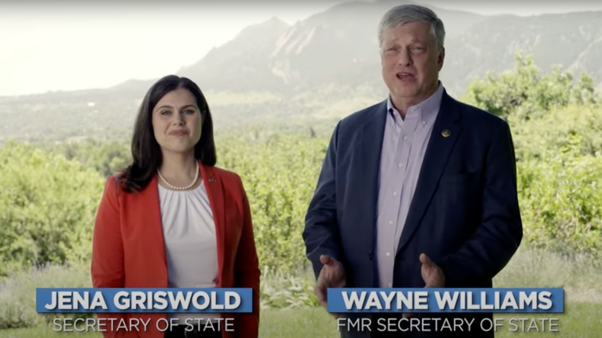 A screenshot from the "Trusted Sources" TV ad running in Colorado and featuring Jena Griswold