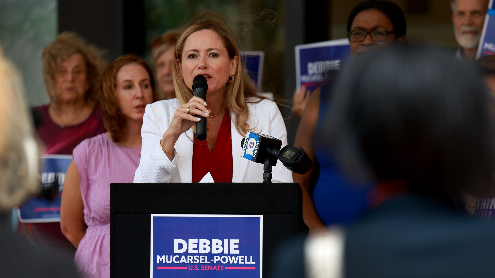 U.S. Senate Candidate Debbie Mucarsel-Powell speaks during a press conference on June 24 in Fort Lauderdale.