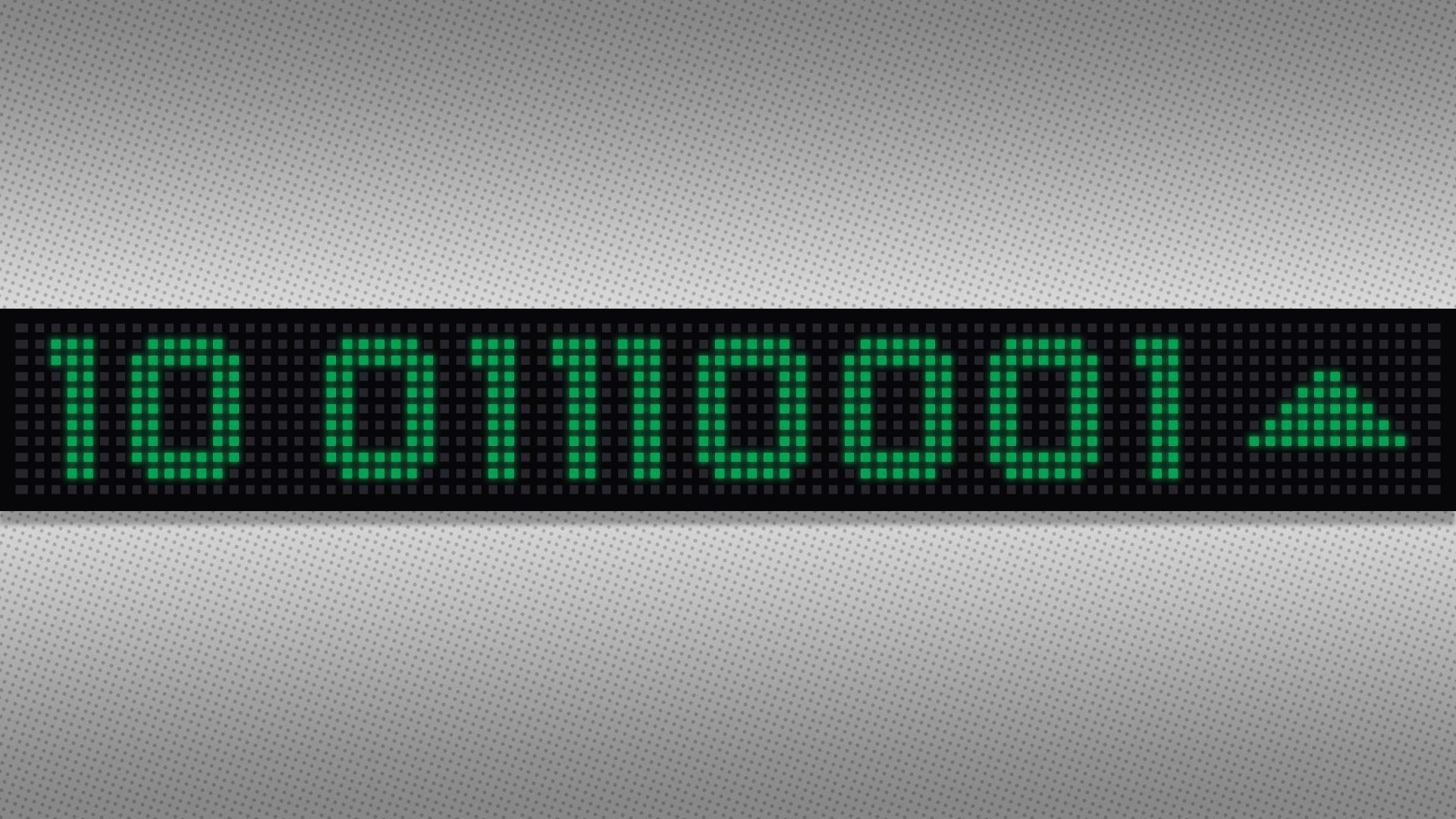 Illustration of binary and upward arrow on an LED stock market ticker.