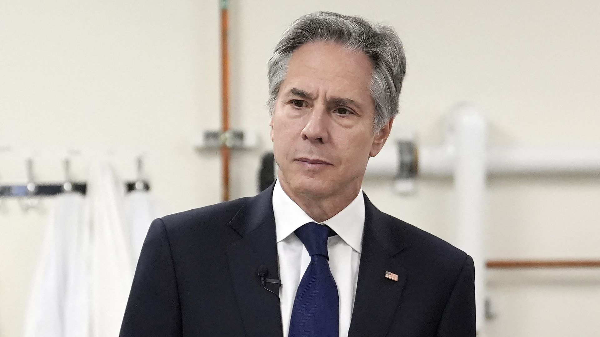  Secretary of State Antony Blinken listens as Antheia co-founder and CEO Christina Smolke (out of frame) speaks in the fermentation room at the Antheia office in Menlo Park, California, on May 6, 2024.