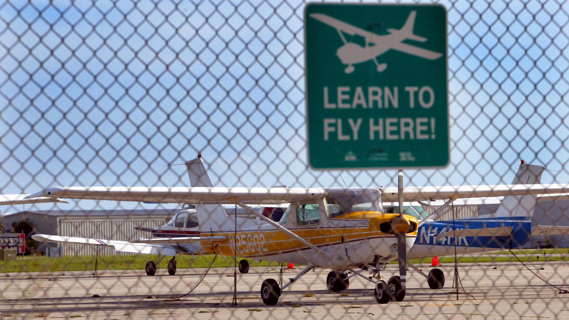 Small airplanes sit on the tarmac at the Venice Municipal Airport, where three 9/11 terrorists took flying lessons.