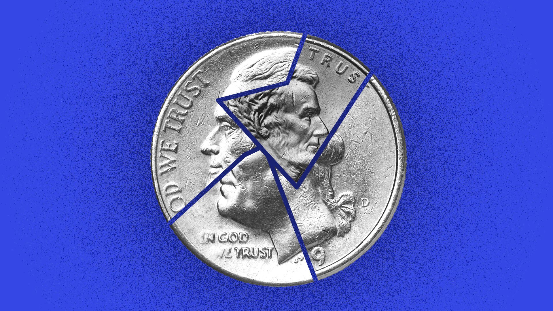 Illustration of a coin made up of different coin denominations. 