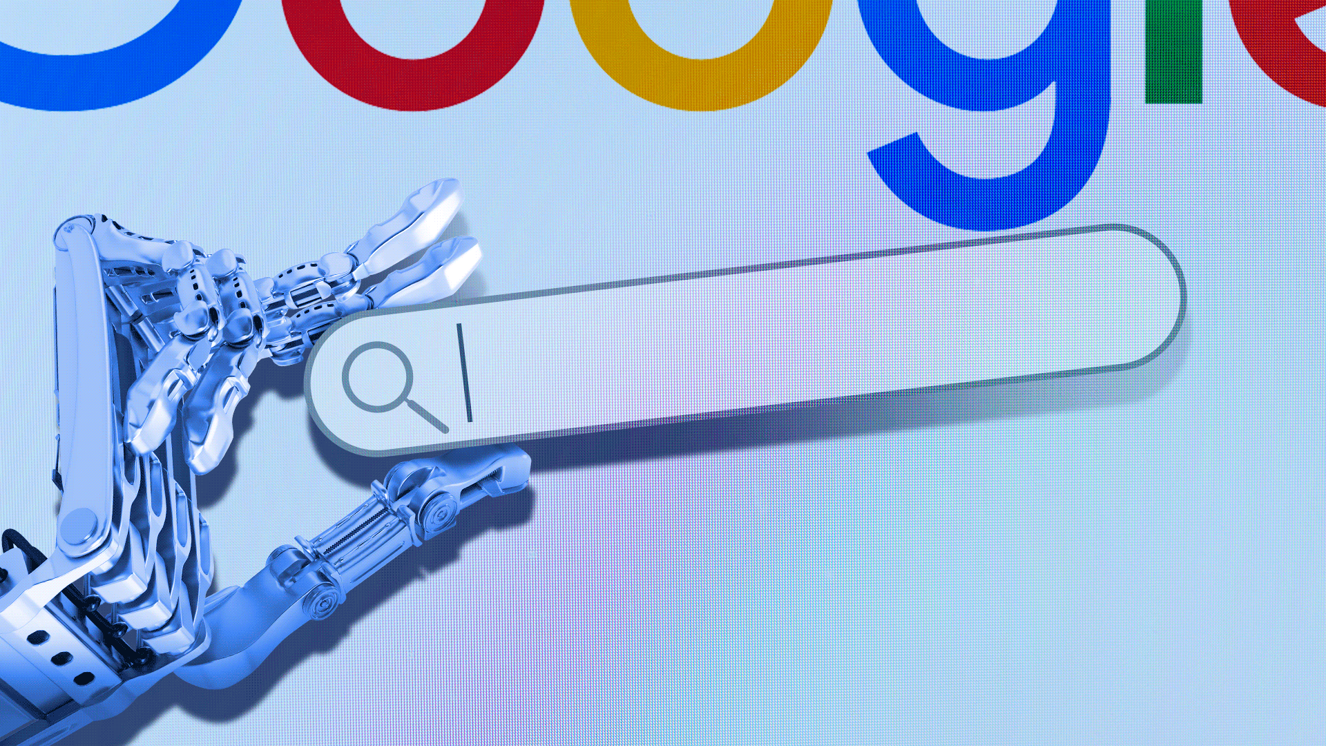 Animated gif of a Google search box being grabbed by a mechanical robot hand