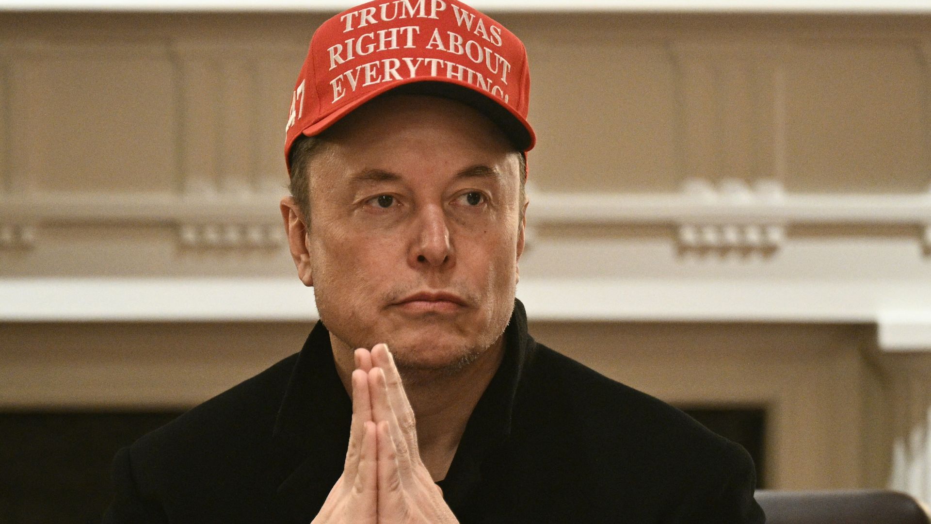 Elon Musk looks on as US President Donald Trump hosts a cabinet meeting in the Cabinet Room of the White House on March 24, 2025, in Washington, DC.