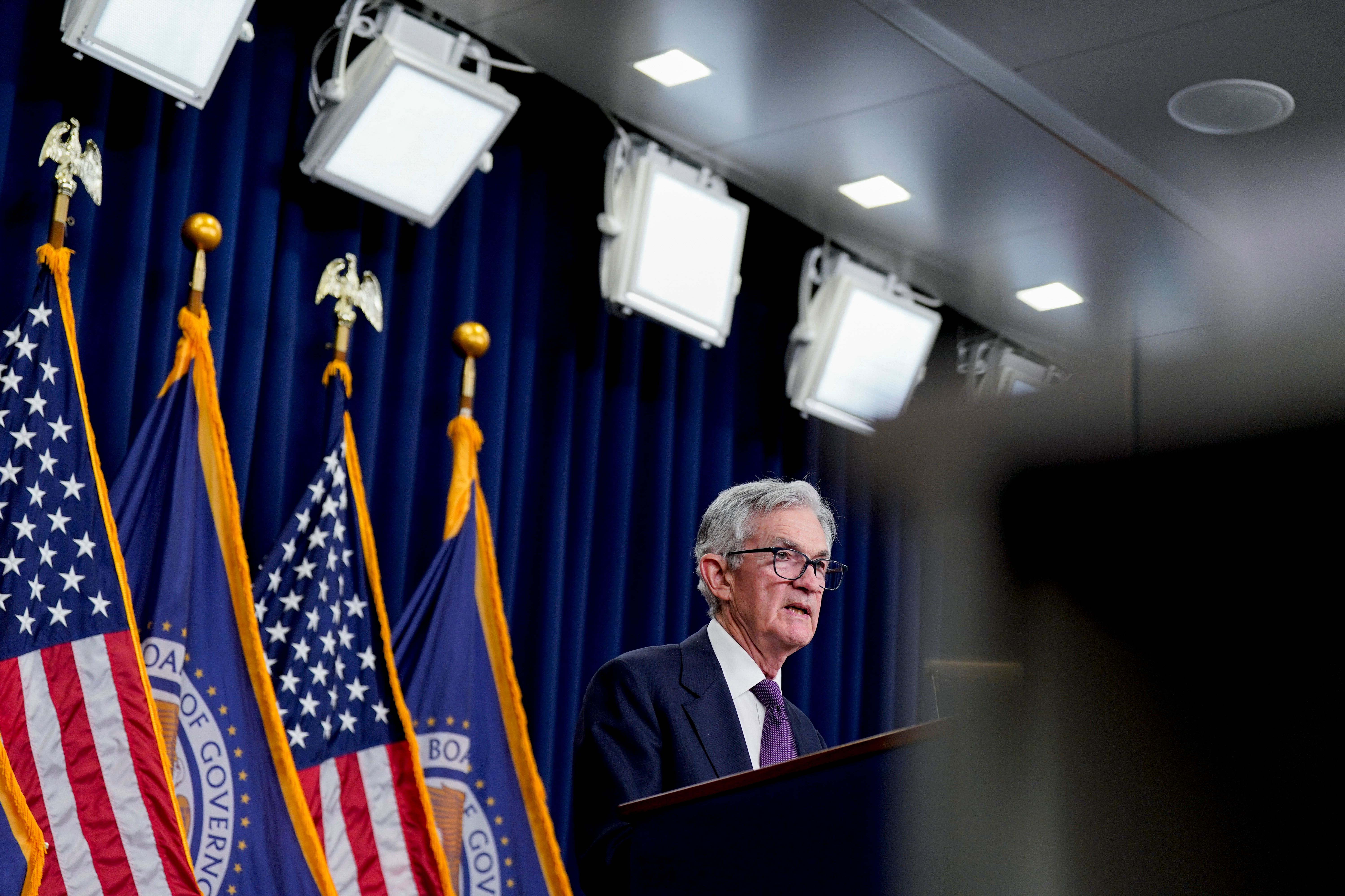 Jerome Powell, chairman of the US Federal Reserve, speaks during a news conference following a Federal Open Market Committee (FOMC) meeting in Washington, DC, US, on Wednesday, Dec. 18, 2024. Federal Reserve officials lowered their benchmark interest rate for a third consecutive time, but reined in 