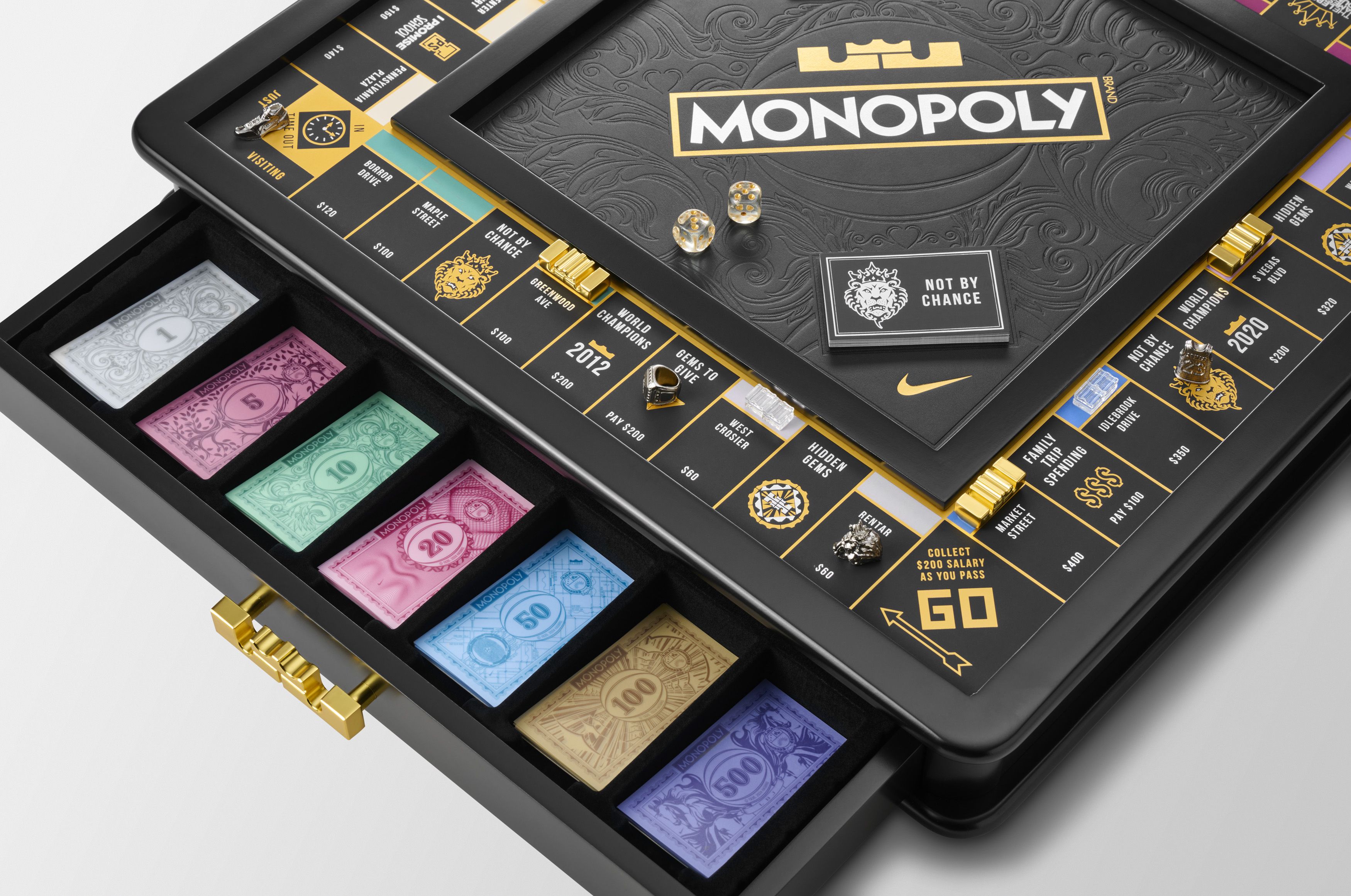 A close up of the LeBron James Monopoly game. 