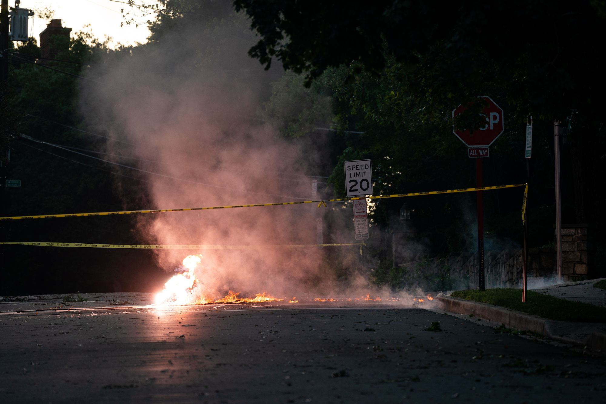 A downed power line caught fire in DC