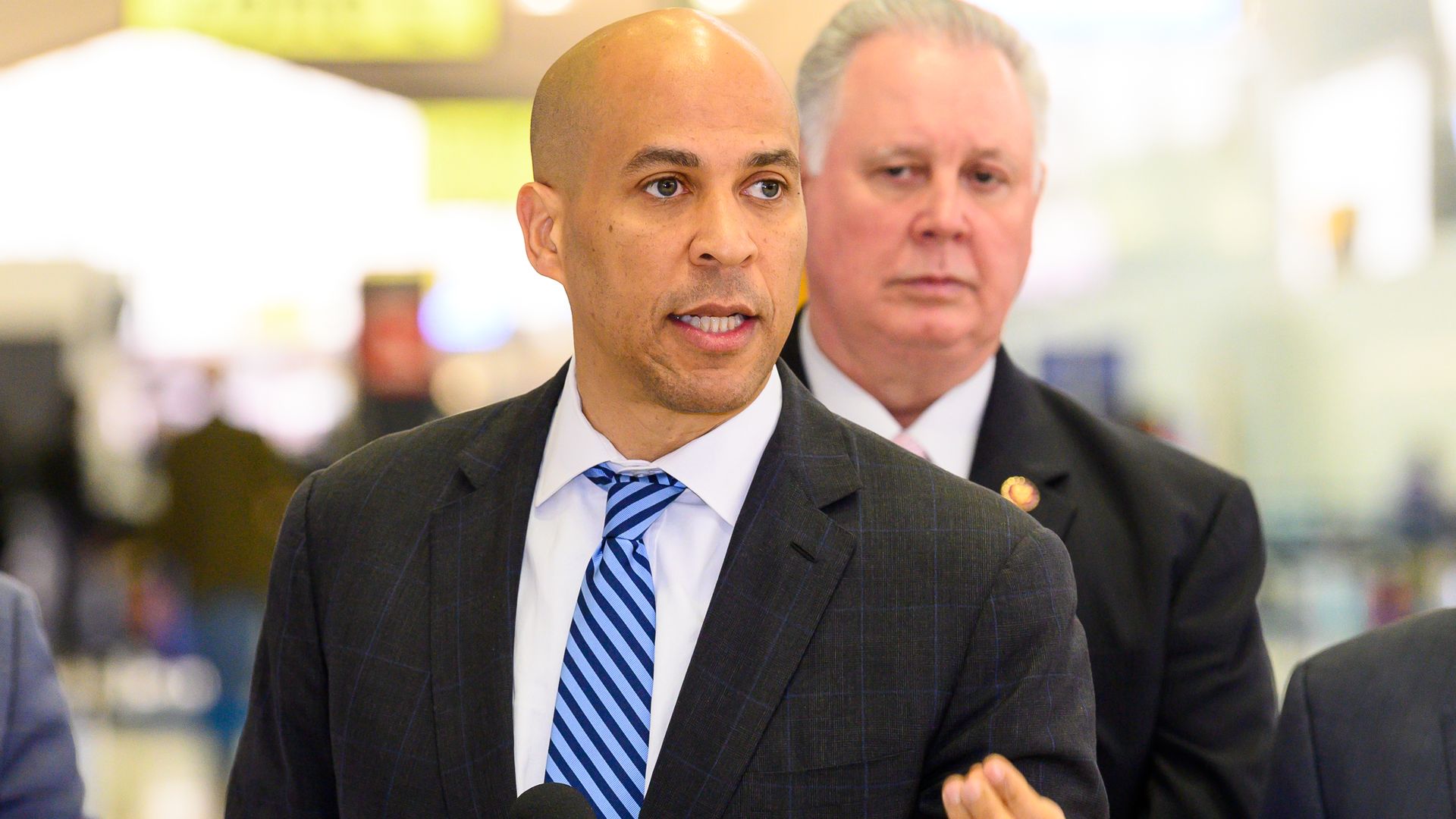 close up of cory booker at podium