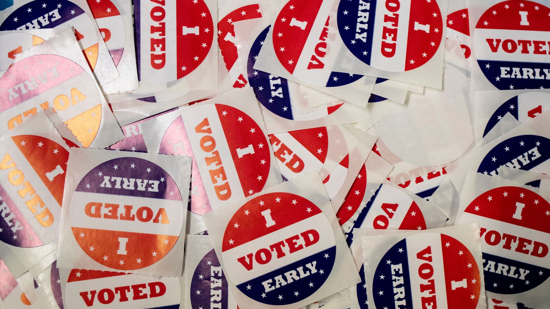 "I Voted Early" stickers at a polling station in Lansing, Michigan, US, on Thursday, Aug. 1, 2024.