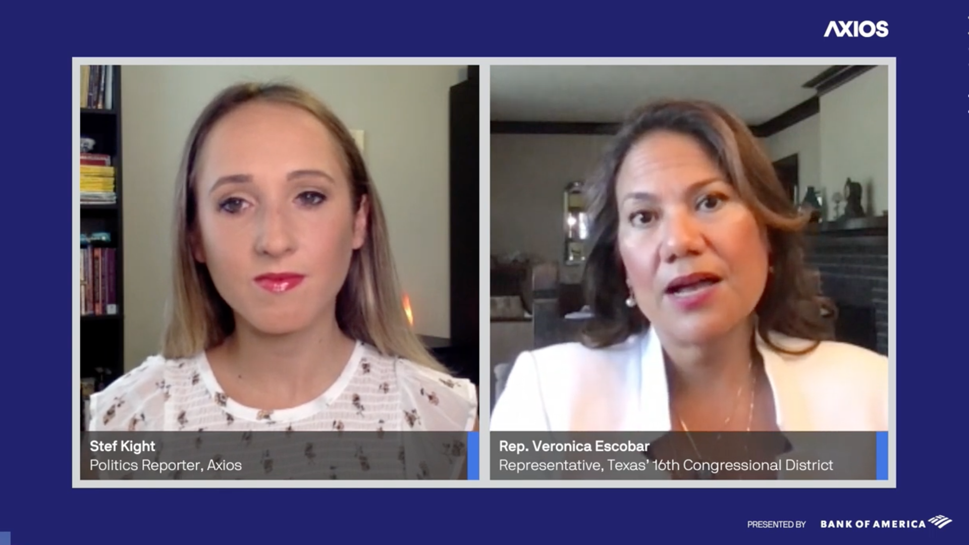 Axios reporter Stef Kight and Rep. Veronica Escobar speaking at Axios' event Thursday.