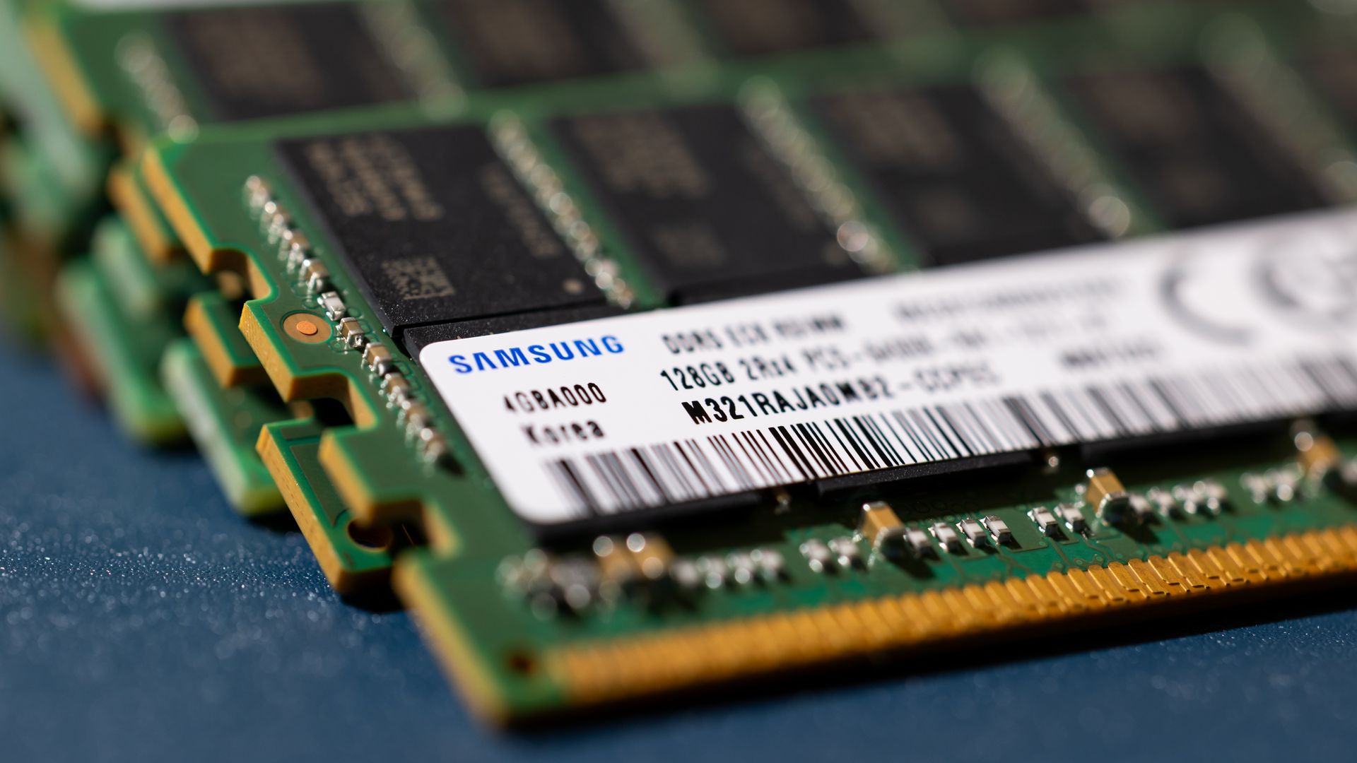 A stack of Samsung computer chips