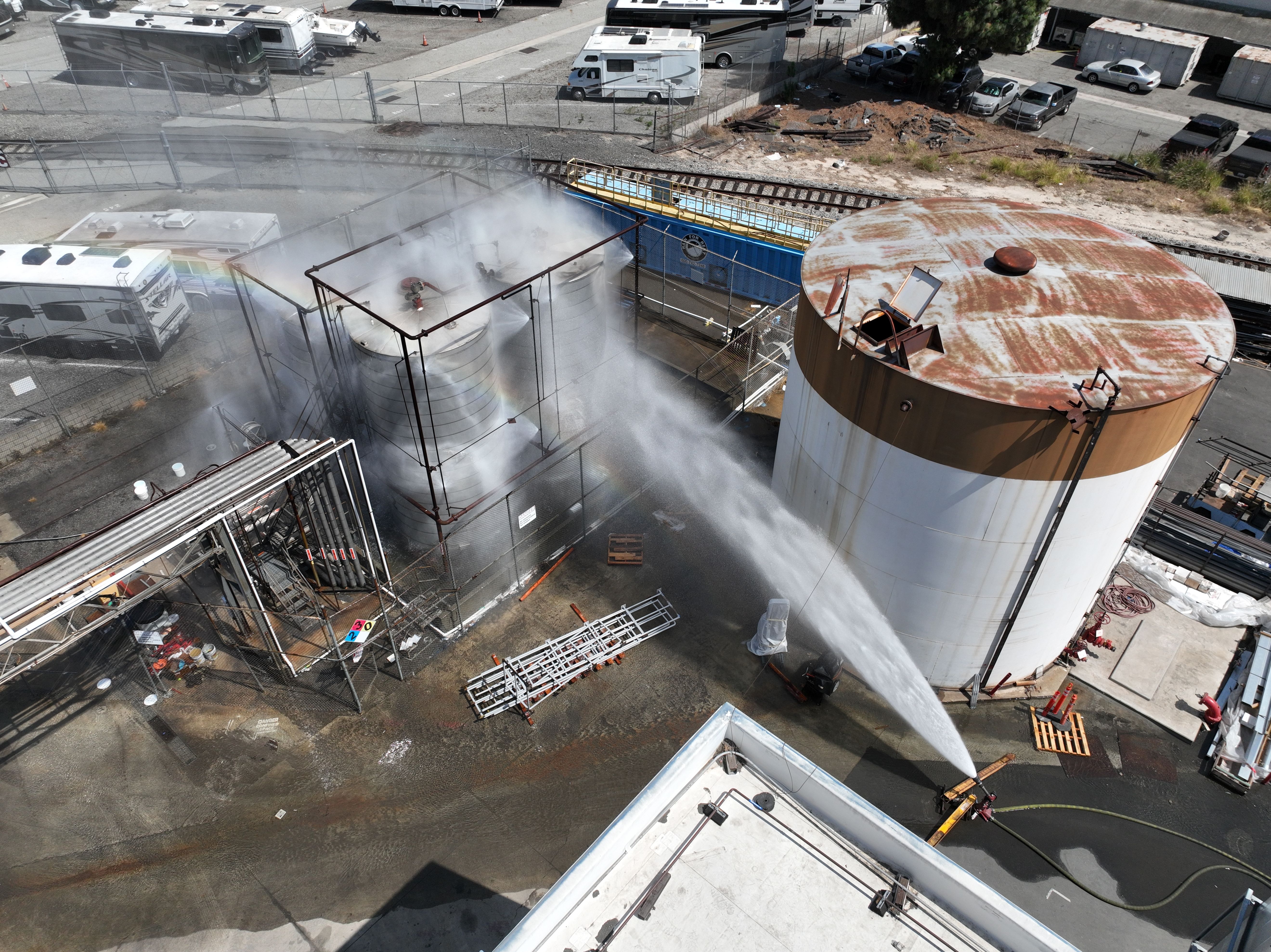 A Garden Grove, Calif. aerospace facility suffering from a chemical leak yesterday. Photo: Allen J. Schaben/Los Angeles Times via Getty Images
