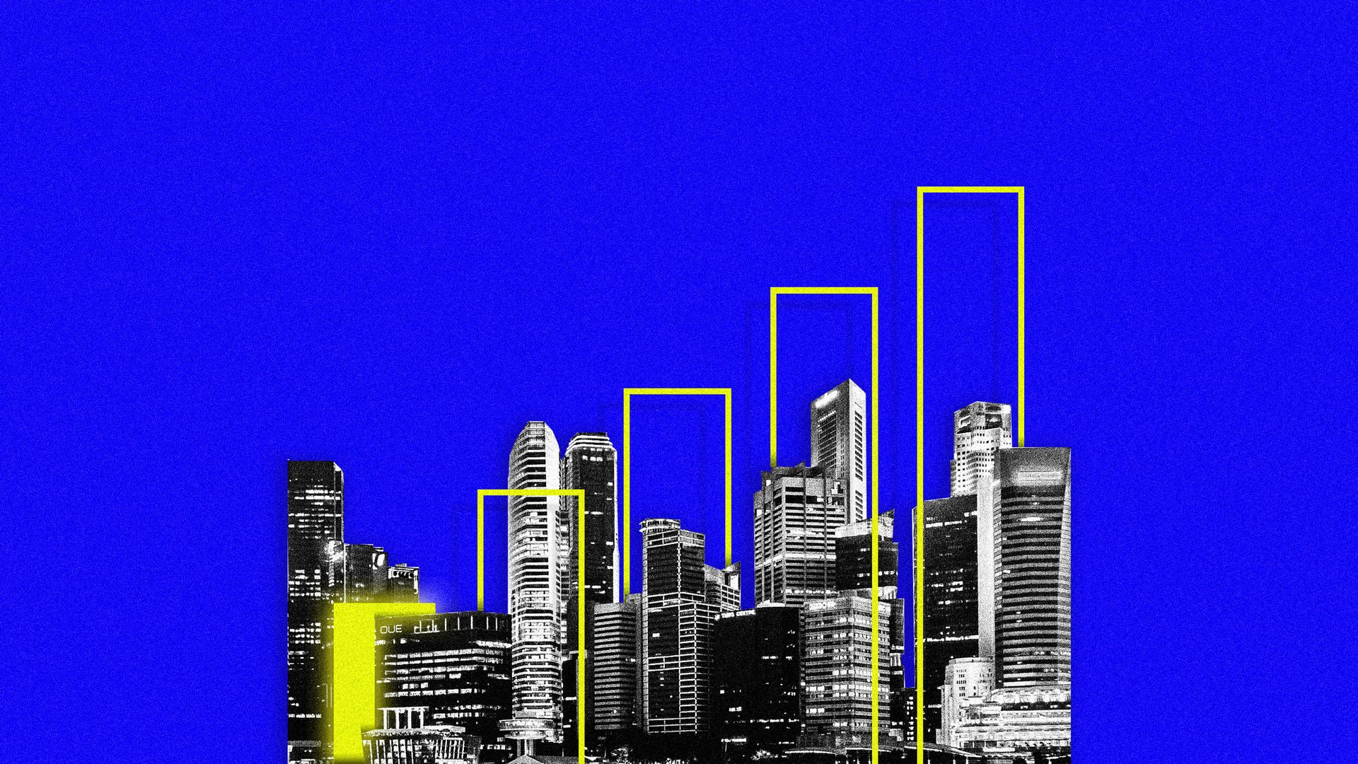 An illustration of a city overlaid with cell bar indicators