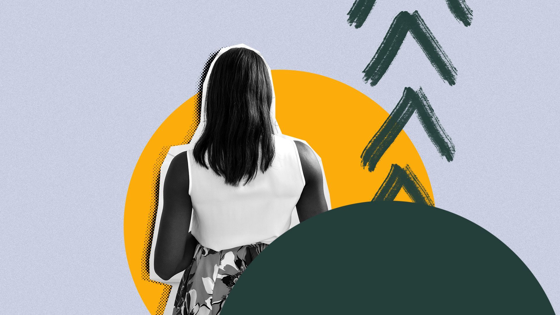 Illustration collage of a woman looking ahead 