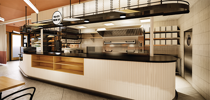 Pizza Baby East pick up counter.