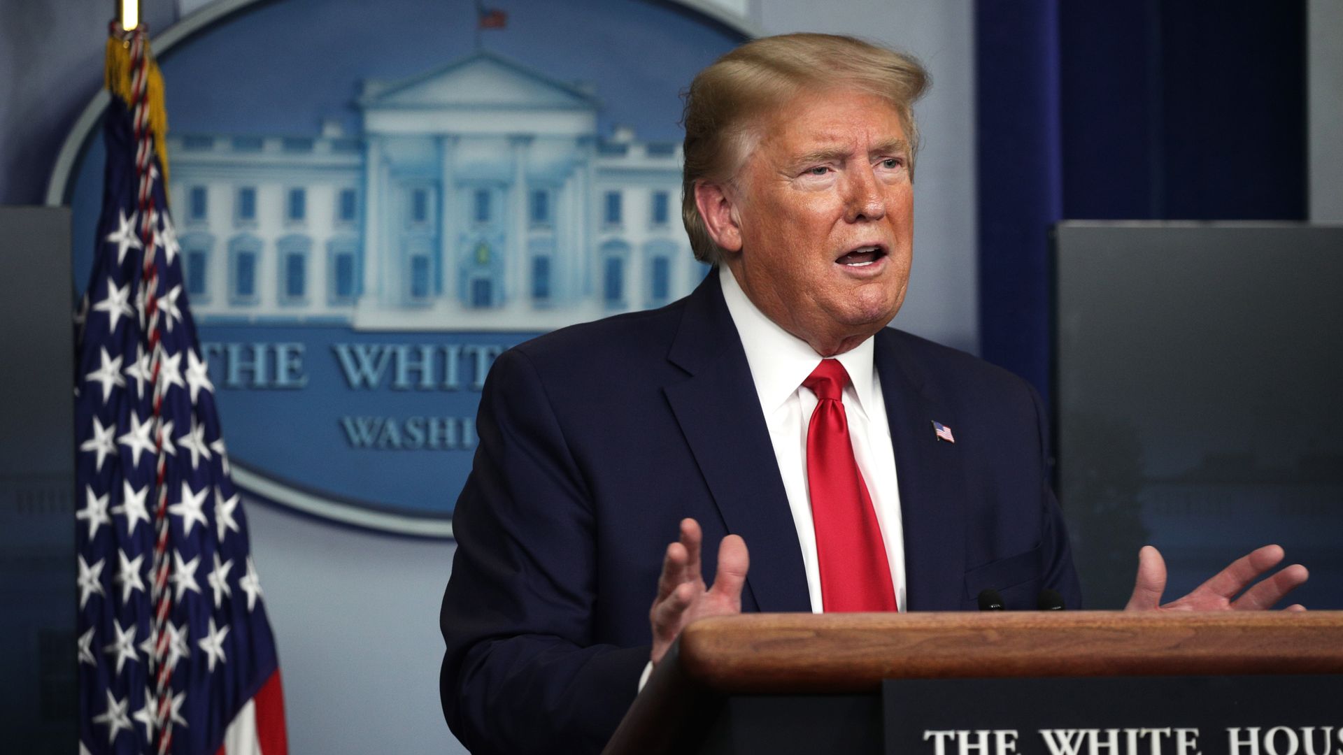 President Donald Trump speaks at the daily coronavirus briefing at the White House April 20