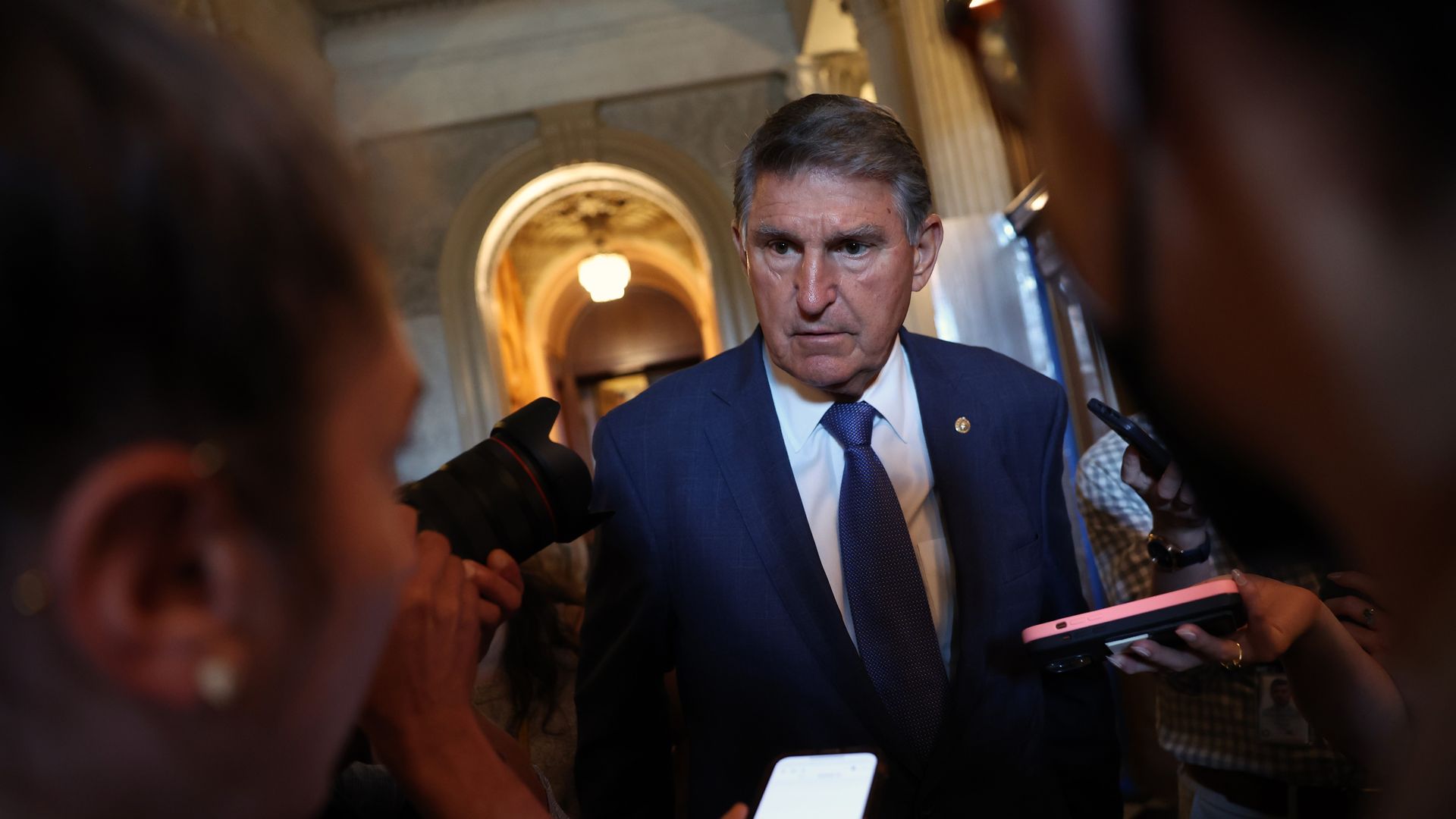 Sen. Joe Manchin (D-WV) talks to reporters at the U.S. Capitol on September 06, 2023 in Washington, DC.