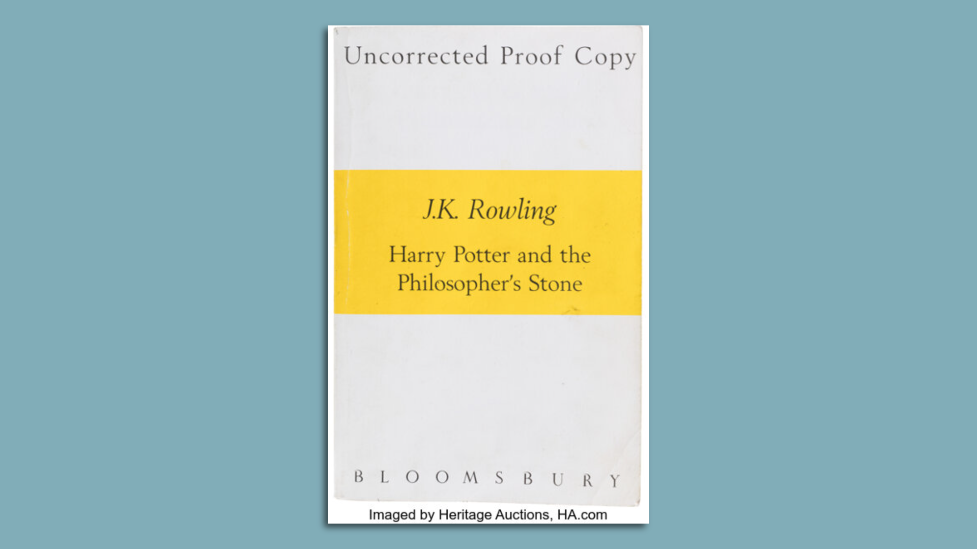 A photo of the original uncorrected proof of Harry Potter and the Philosopher's Stone