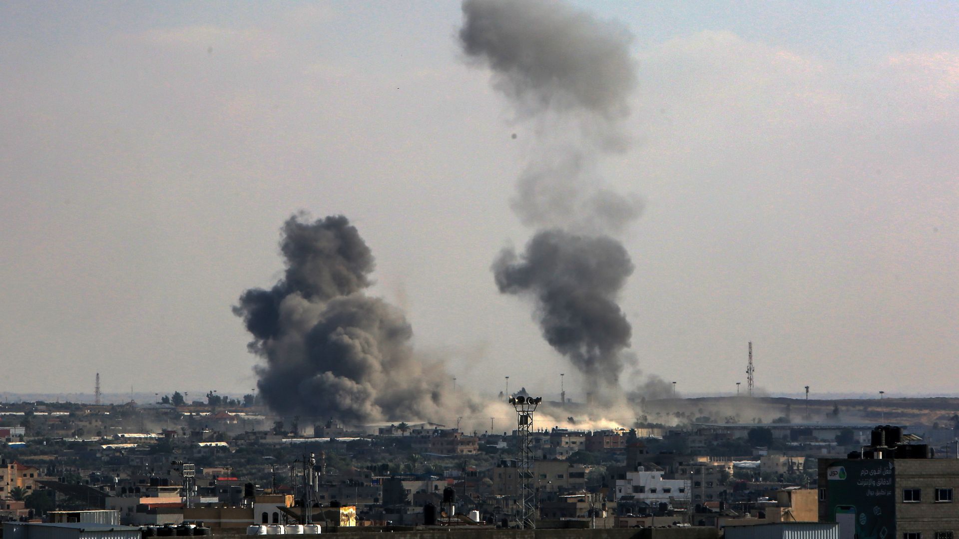 moke billows from the Gaza's Rafah border crossing with Egypt during an Israeli airstrike.