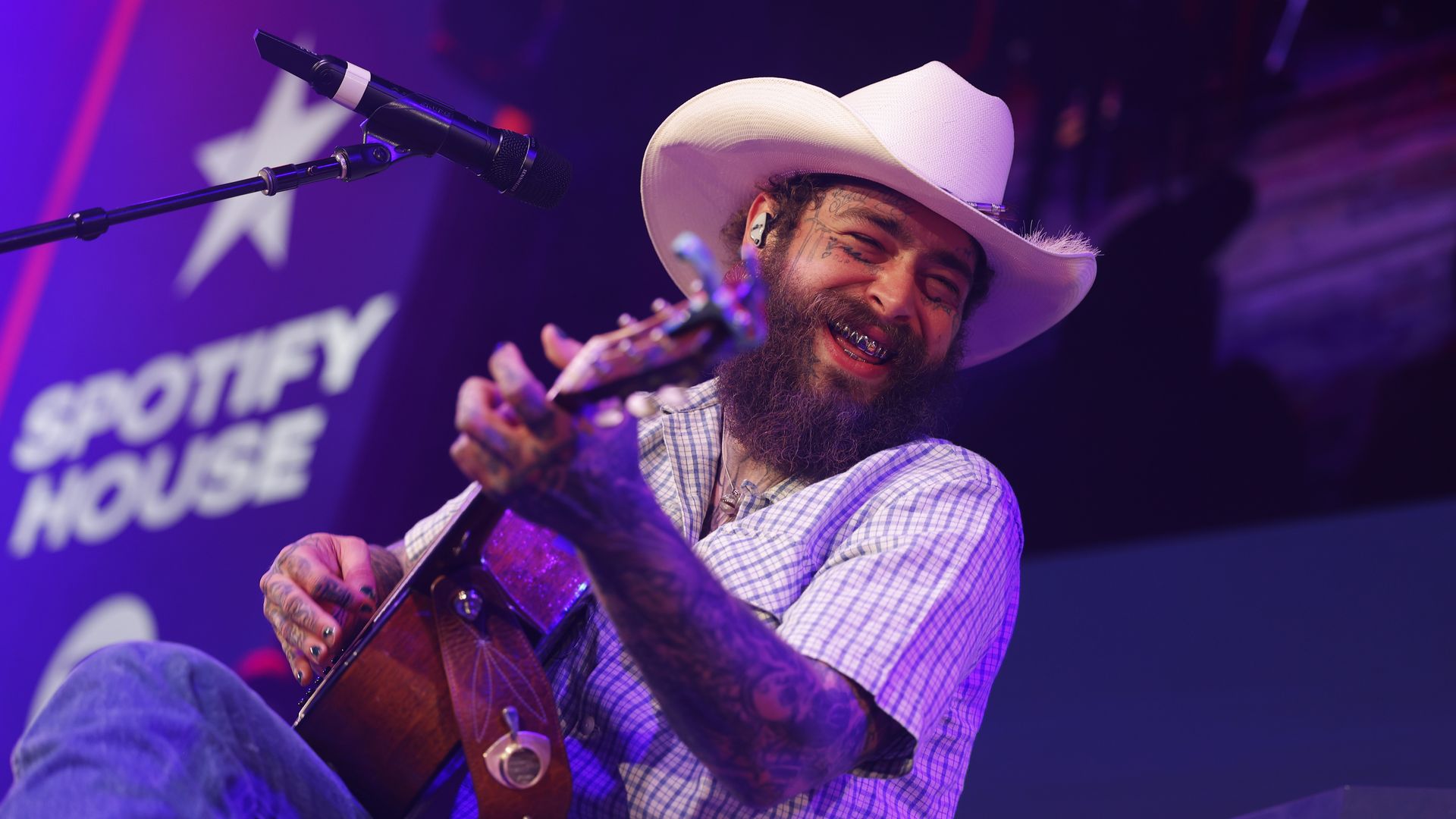 Post Malone performs onstage at Spotify House during CMA Fest 2024 - Day 1 at Ole Red on June 06, 2024 in Nashville, Tennessee.